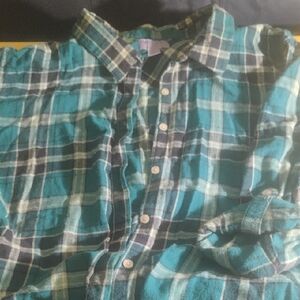 Laura Scott Teal and Navy Checkered Shirt